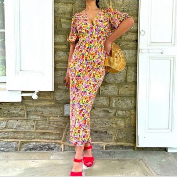 RIXO For Target NWT Bright Colorful Floral Puff Sleeve Midi Dress 8 RARE FIND - Picture 16 of 16